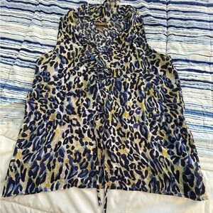 Miss Tina Blue and Yellow Leopard Print Blouse